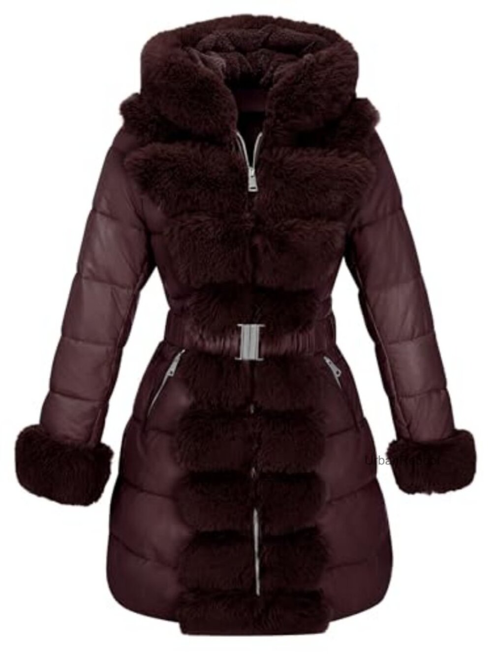 Women's Puffer Jacket, Faux Fur Trim Hood, Warm Winter Coat, Quilted Bubble